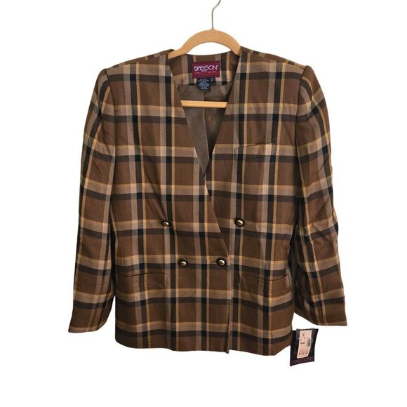Sasson NWT(deadstock) Vintage Brown Black Double Breasted Blazer Size 8P